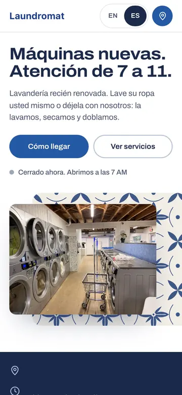 The same laundromat site in Spanish on a phone.